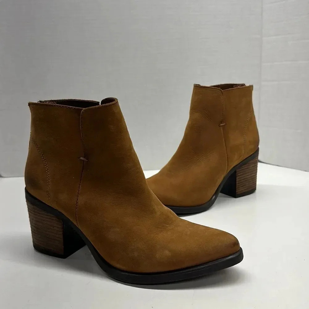 Steve Madden Pawel High Heel Suede Ankle Boots Boot Cognac Brown Women's Size 8